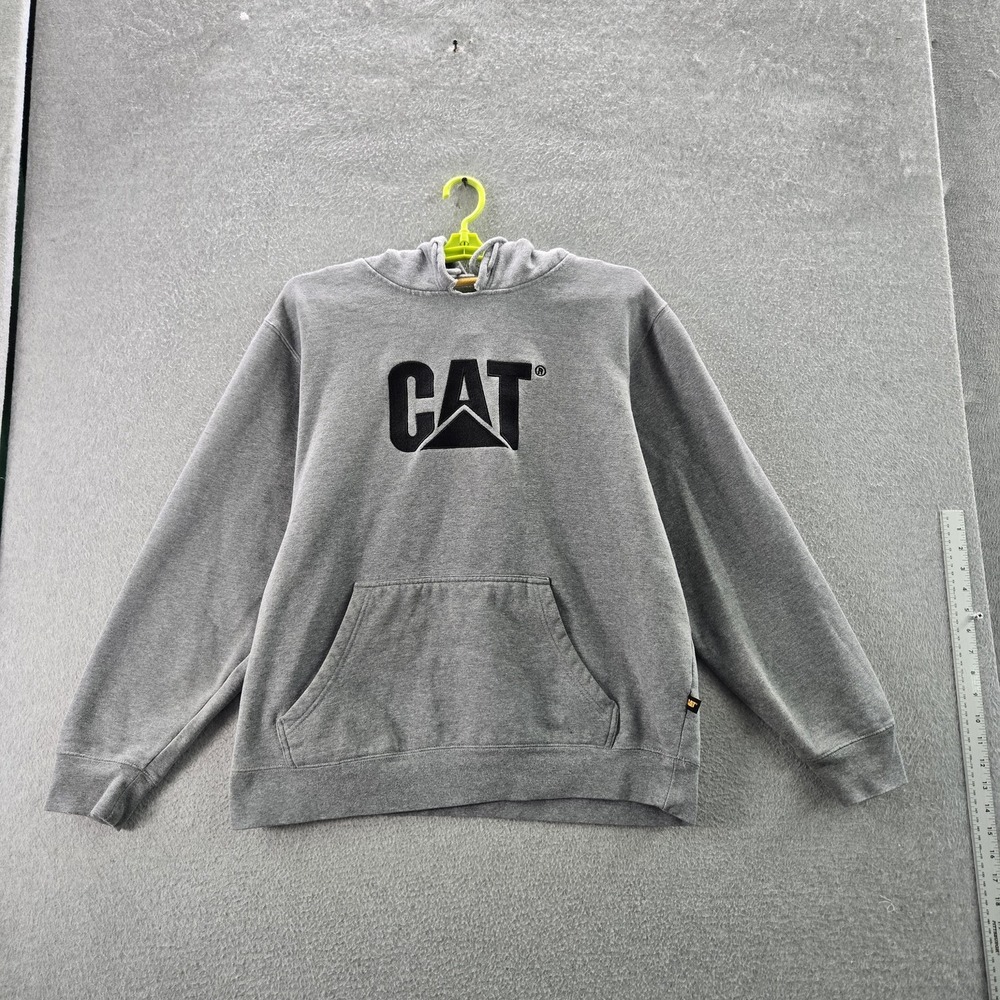 CAT Men Hoodie XL Gray Workwear Gorpcore Logo Long Sleeve READ